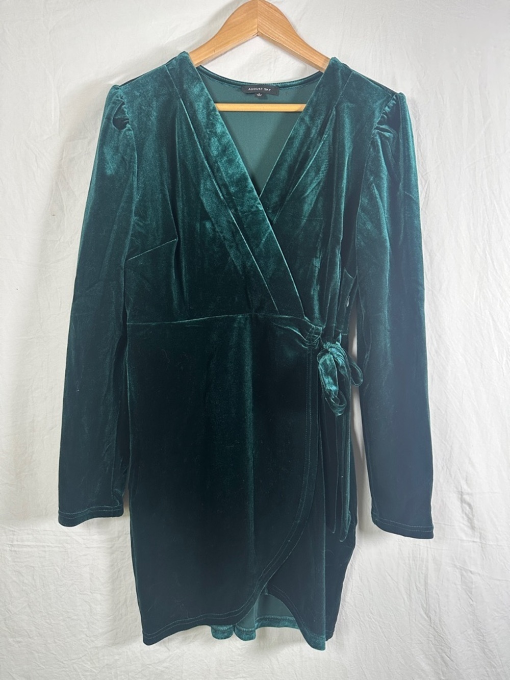 Emerald Velvet Wrap Long-Sleeve Mini Dress